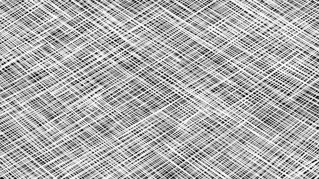 White academic strokes texture on a black background. Pencil-like linear and cross-hatching strokes in dynamic motion. Artistic video texture enhancement in 4K.