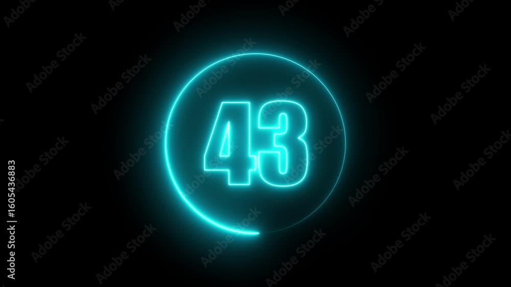 Poster text in a glow ring 43 designs circle text animation by cyan color neon on black background. 4k vide