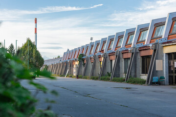 Outside of the old athletic centre in ljubljana which is about to be demolished and a new one will be built here. Visible old main stand.