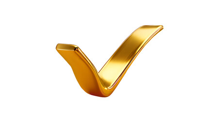 Sleek golden check mark symbol, approval and success representation on transparent background