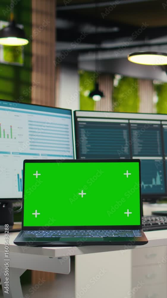 Poster vertical video empty professional office includes analytics tools and isolated display, supplies arr