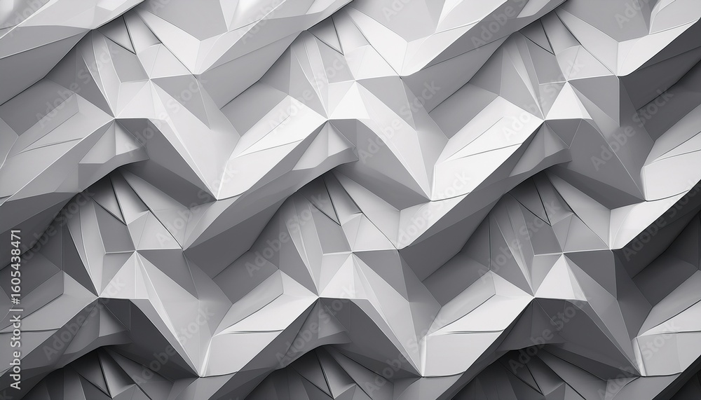 Fototapete dynamic 3d abstract geometric background featuring white and gray polygonal shapes 3d rendering patt
