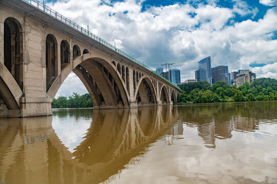 Arlington Skyline with Key Bridge over Potomac River
Panoramic view of modern high-rises and historic bridge connecting Virginia to DC.