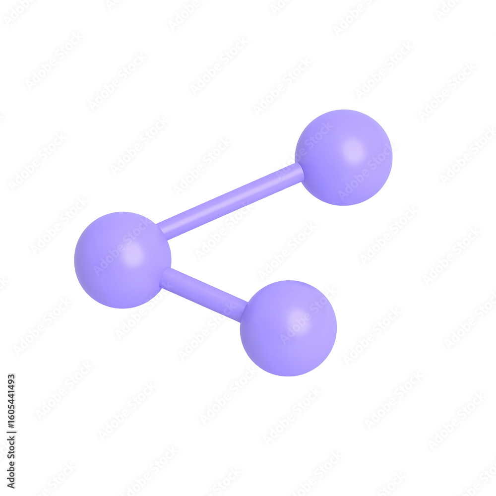 Poster 3d rendering of a light purple share icon with three connected spheres on a black background