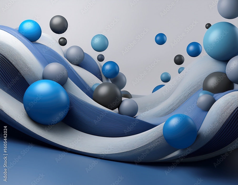 Fototapete dynamic abstract 3d pattern featuring floating blue and gray spheres 3d rendering abstract geometric