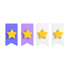 Four colorful bookmark icons with yellow stars, each with a different color, against black