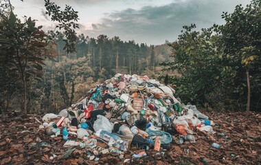 A large pile of garbage in the forest