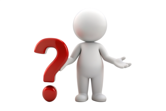 a white character with a question mark isolated on white background, png, ai generated.