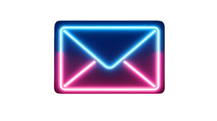 Glowing neon message envelope, email marketing symbol with vibrant colors on transparent background