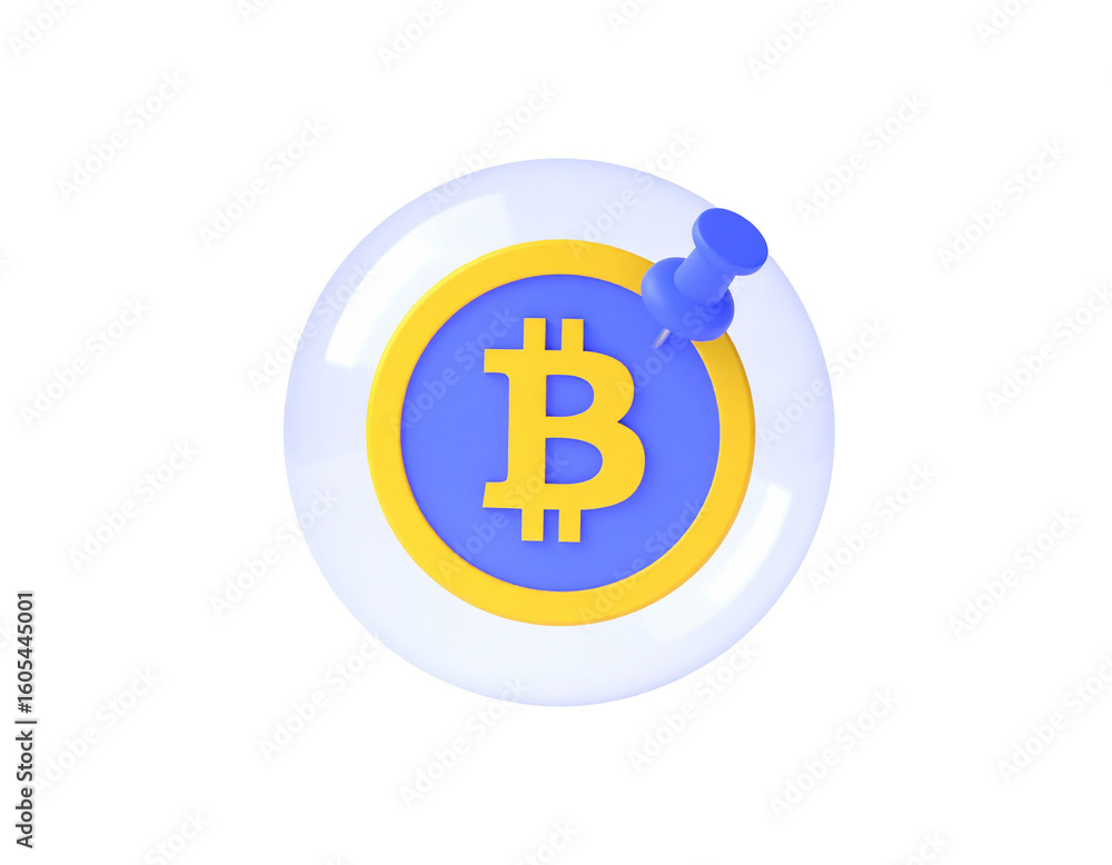 Poster crypto currency pinned on a bubble. background is dark, implying volatility and use in finance