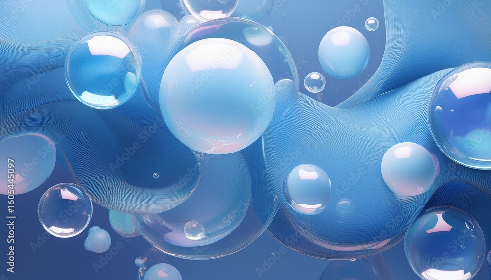 Poster aesthetic light blue bubble texture with smooth surfaces and pastel gradient in ethereal floating de
