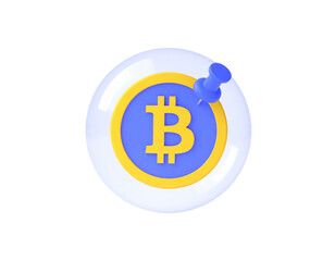 Obraz premium Crypto currency pinned on a bubble. Background is dark, implying volatility and use in finance