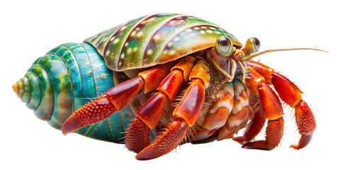 colorful hermit crab with shell isolated on white background, png, ai generated.	
