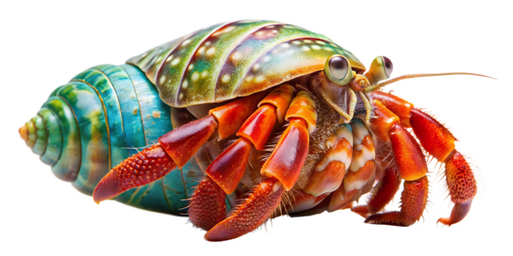 colorful hermit crab with shell isolated on white background, png, ai generated.	