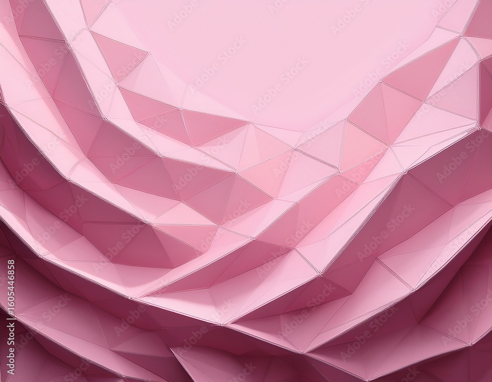 Poster futuristic polygonal folded texture in soft pink tones pattern as border for text copy space 3d rend