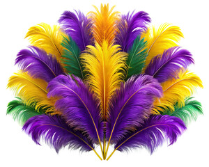 Obraz premium penas roxas e amarelas para carnaval no brasil ele isolated on white background, png, ai generated.