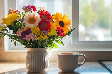 Vibrant bouquet with pink and orange flowers