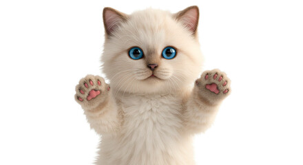 Adorable fluffy kitten with blue eyes reaching out paws cute pet animal domestic feline young cat kitty