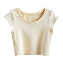 A simple cream colored short sleeve crop top with a scoop neckline isolated on transparent background