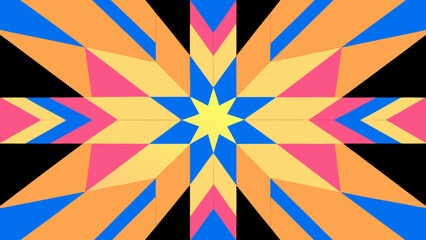 Colorful geometric star pattern on black background  