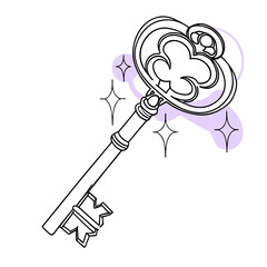 Vintage key illustration with decorative design and sparkles  