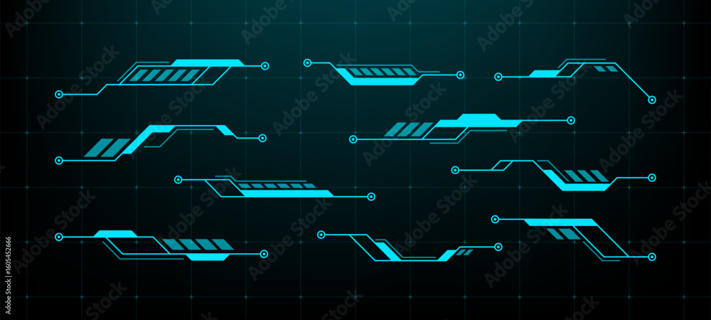 Poster A set of abstract futuristic hud vector graphics elements with modern lines. User interface design concept for technology display.
