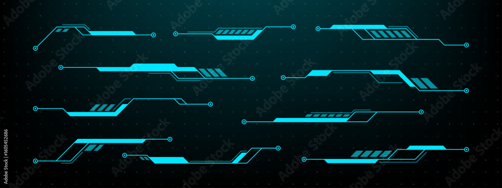 Poster Collection of futuristic hud vector frames or callouts. Digital head up display interface elements graphics for tech presentation.