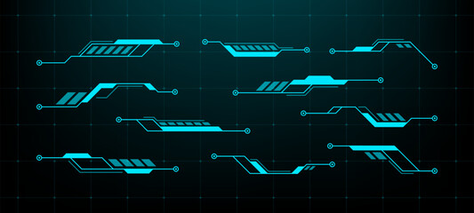 A set of abstract futuristic hud vector graphics elements with modern lines. User interface design concept for technology display. © hiten666
