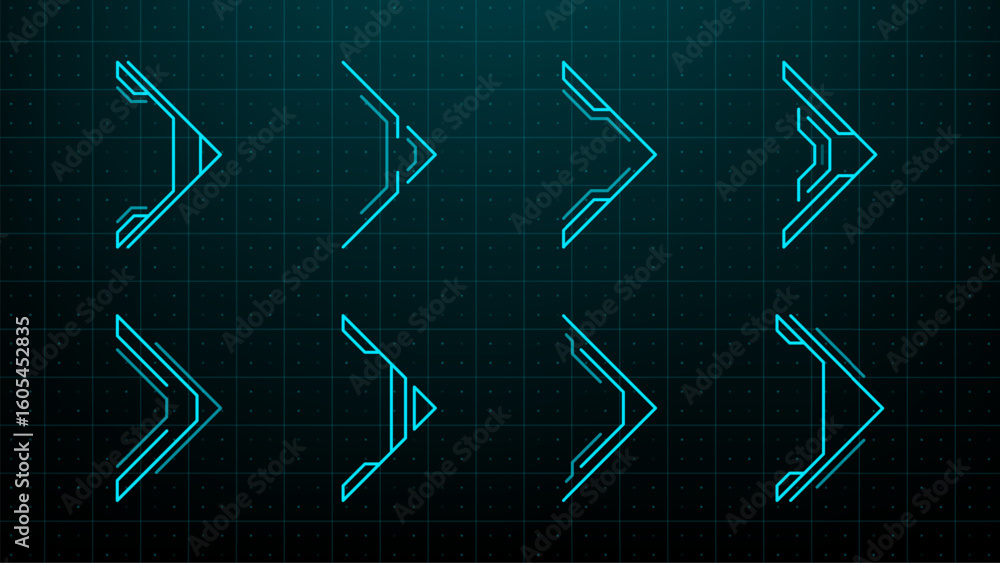 Poster Hud arrows vector graphics. UI element or icon abstract pattern. Digital technology and futuristic design concept for interface art.