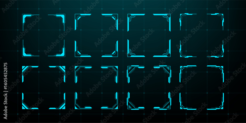 Poster Hud vector frames collection. Futuristic screen element. GUI game interface for digital display. Futuristic infographic set.