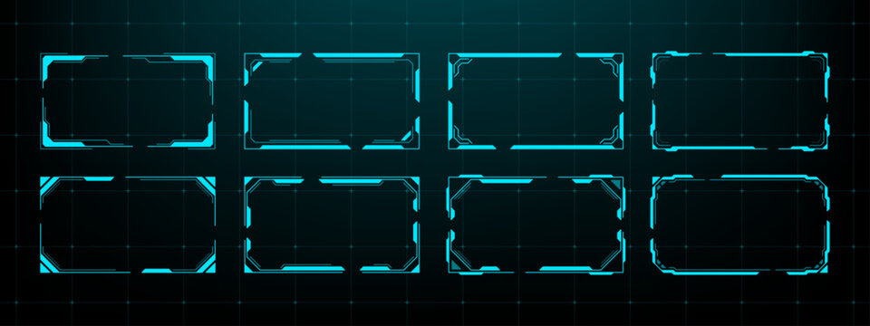 Set of blue futuristic hud frames. Digital hi tech border for user interface. Technology screen for data and graphs.