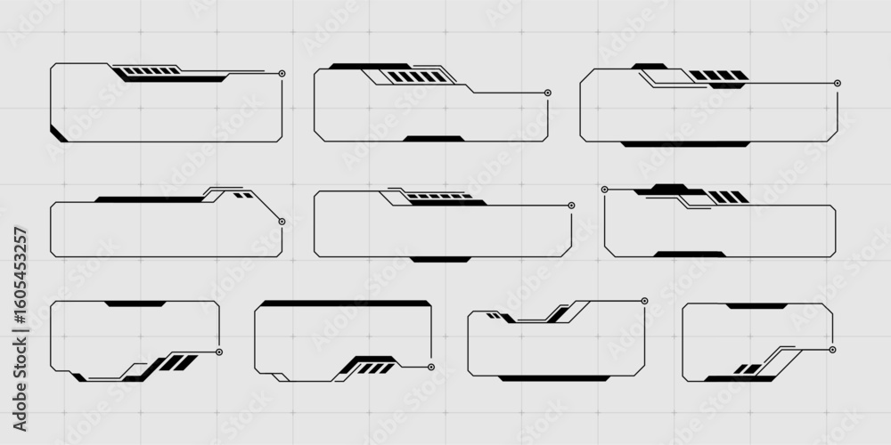 Poster futuristic hud vector graphic elements for digital display. technology interface concept for game de