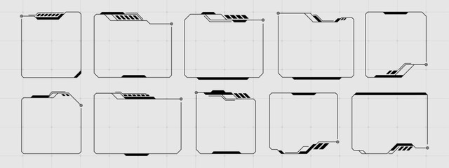 Set of futuristic hud frames and elements for modern display. Digital user interface design for game or app.