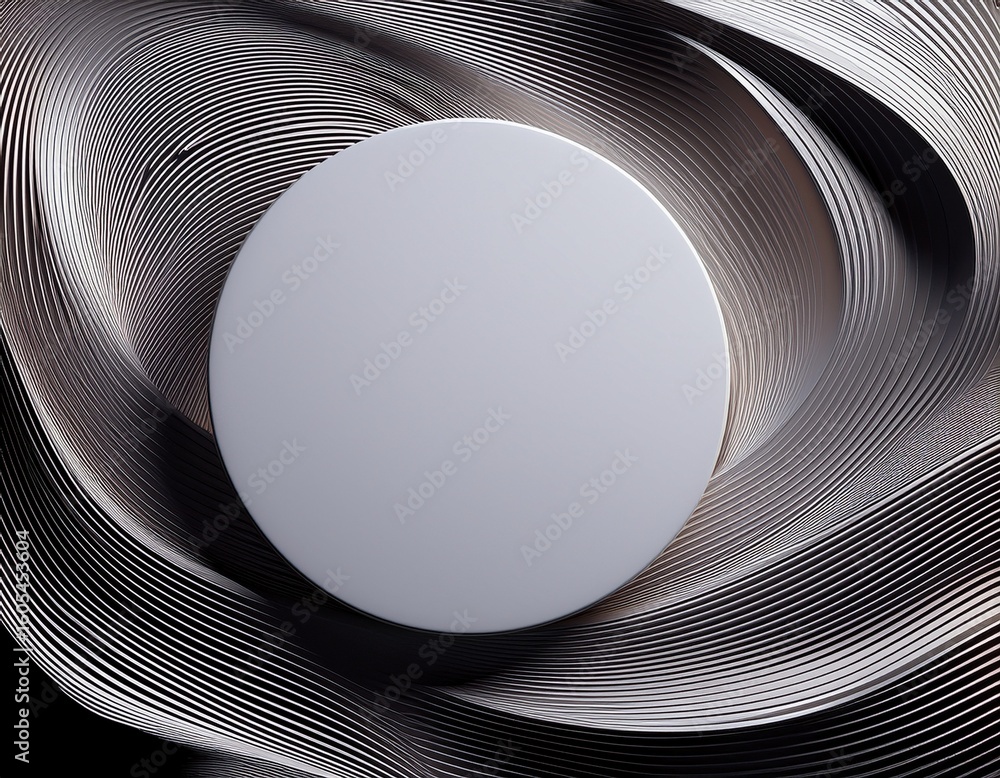 Poster white round podium on mesmerizing geometric lines background 3d rendering modern stage mockup with s