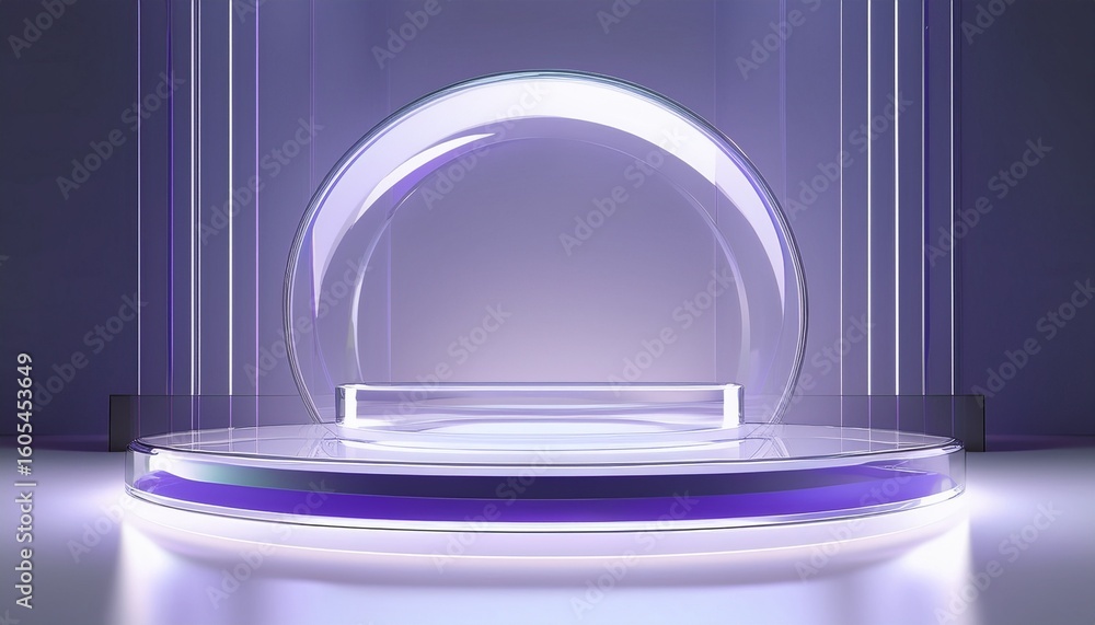 Poster 3d realistic cylindrical podium background of transparent glass mockup 3d rendering white scene ligh