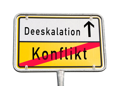 Illustration Deeskalation,Konflikt,Ortsschild Symol Grafik Design