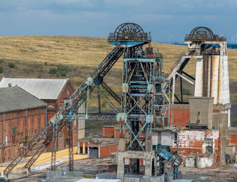 Hatfield Woodhouse coal mine headstocks in Yorkshire, England featuring historic industrial mining and engineering heritage.