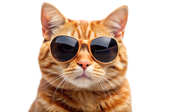 adorable closeup of a mischievous ginger cat wearing sunglass isolated on white background, png, ai generated. - Powered by Adobe