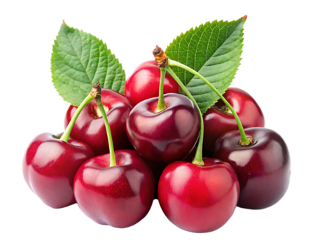 delicious cherries cut out isolated on white background, png, ai generated.