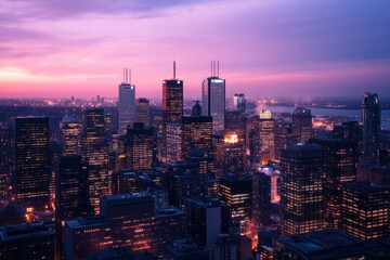Fototapeta premium City skyline with colorful twilight clouds