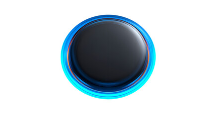 Shiny dark gray button with glowing blue border design on transparent background