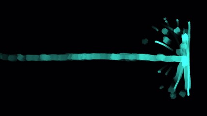 Blue stream of liquid on a black background. Stock footage of water flow drawn with a square brush in 4K. 2D stream animation.