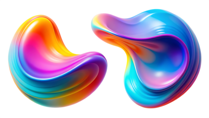 two abstract fluid shapes in gradient hues isolated on white background, png, ai generated.	