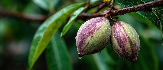 Close up of fresh pecan nuts on a tree branch