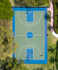 Aerial basketball court field. Sport and hobby. Outdoor basketball field court. Basketball field...