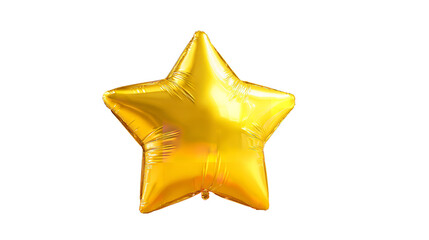 Bright golden star-shaped foil balloon floating gracefully, casting a radiant shine on transparent background