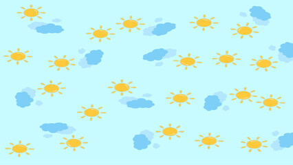 Bright, cheerful suns and clouds on a blue sky. Perfect for positive, sunny, and happy themes.