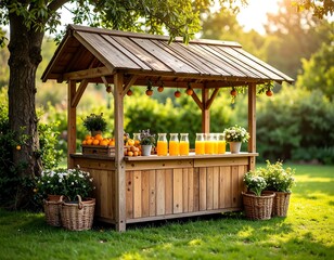 Wooden juice stand in a garden