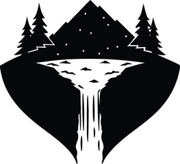 Silhouette of Waterfall Into River, Riverfall silhouette