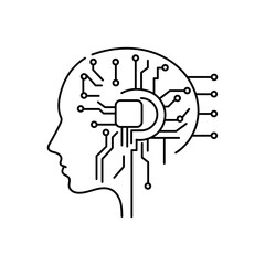 Vector illustration of human head with circuit brain design, symbolizing AI and technology integration.
